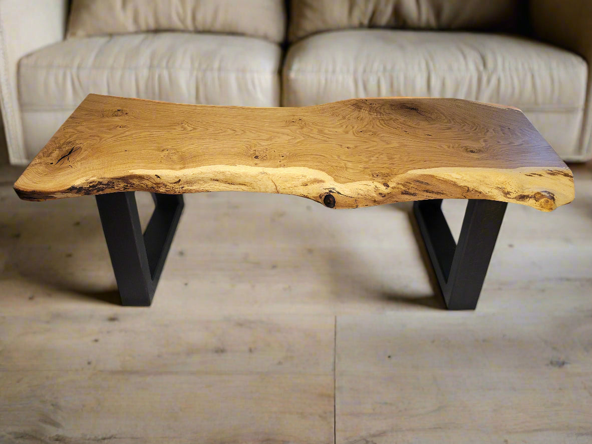 Wood live edge coffee table with black base