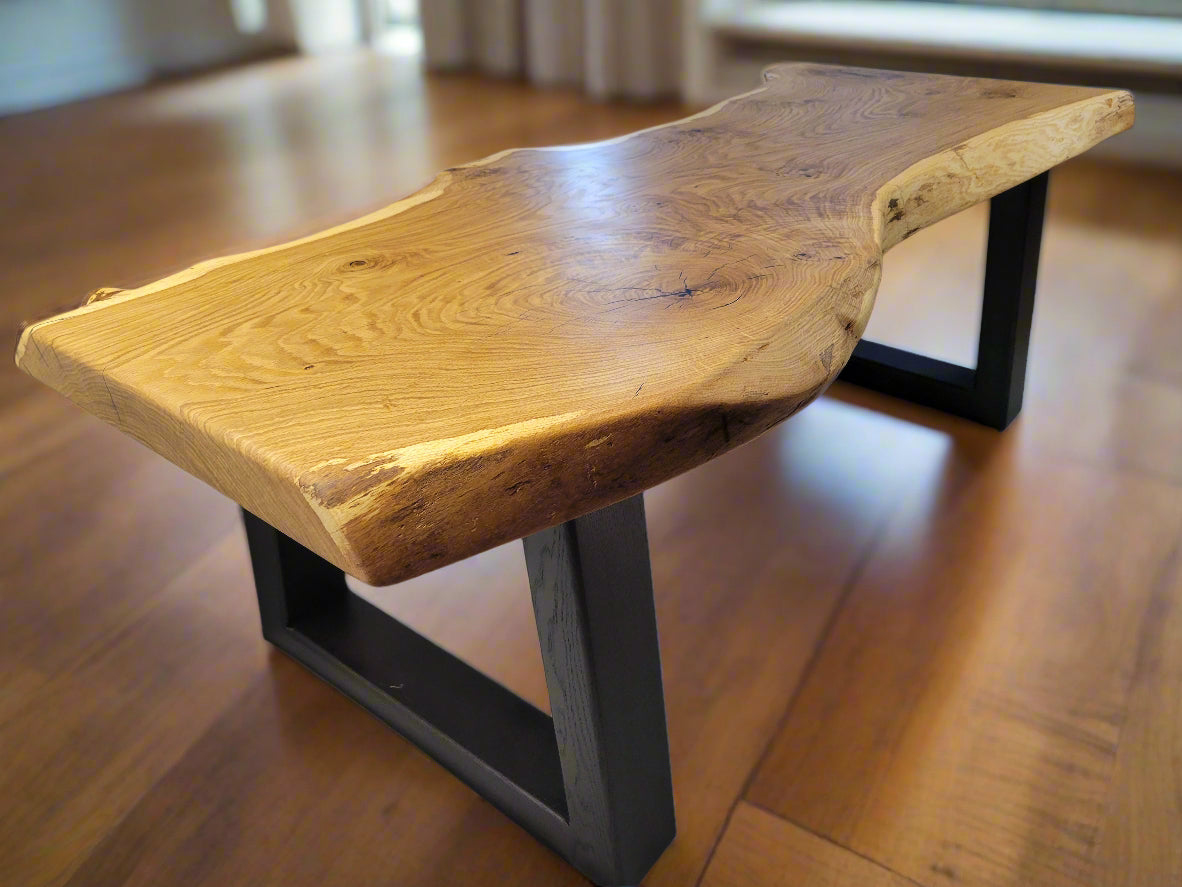 Wood live edge coffee table with black base
